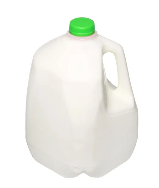 Galon mleka butelki z zielony Cap na białym tle na białym tle. Obraz Stockowy