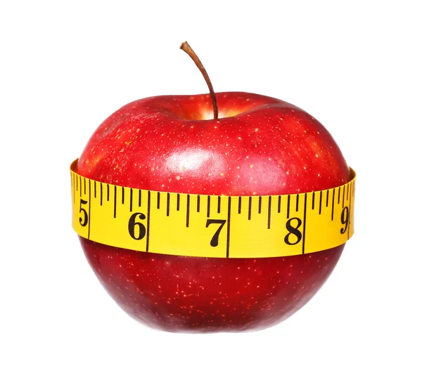 American apple with measuring tape lose weight isolated on white — Stock Photo, Image