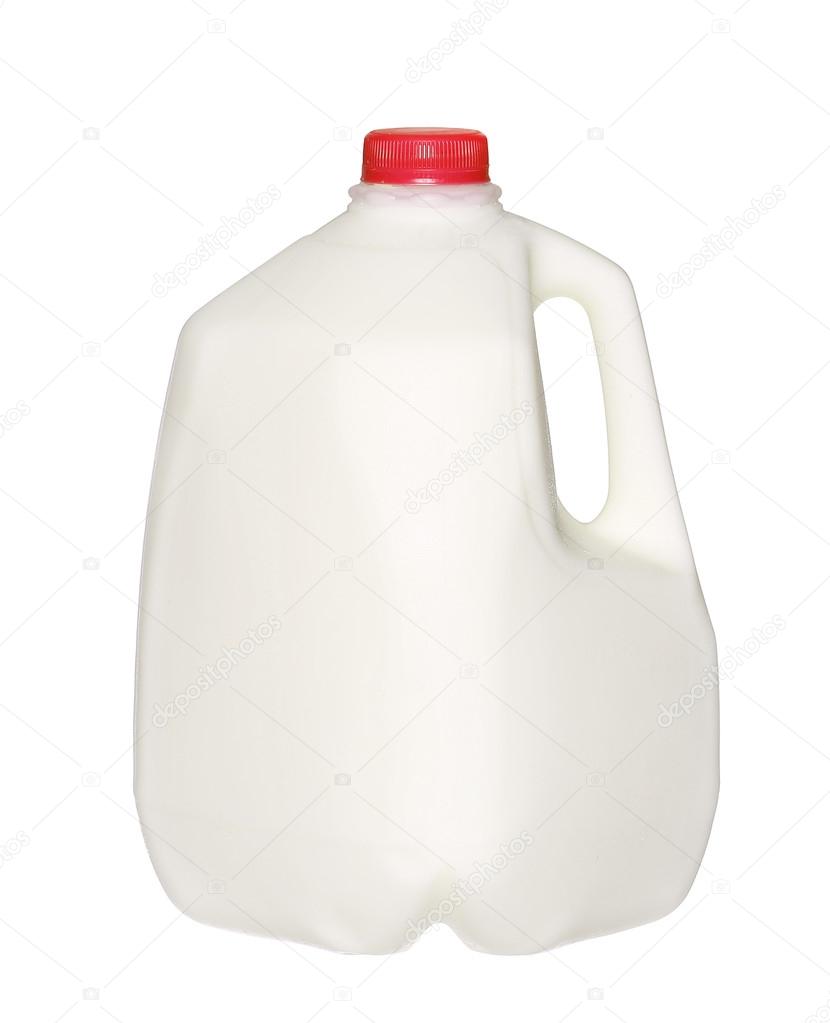 gallon Milk Bottle with Red Cap Isolated on White Background.