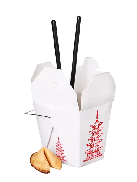 Çin yemeği kutusu kapsayıcıdır fal kurabiyesi ve yemek çubukları ile