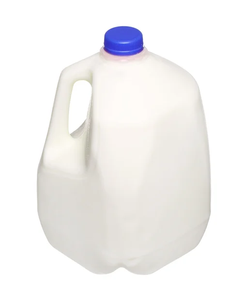 Bouteille de lait gallon avec capuchon bleu isolé sur fond blanc . Photos De Stock Libres De Droits