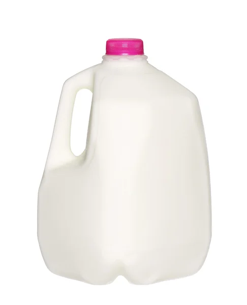 Bouteille de lait gallon avec bouchon rose isolé sur fond blanc . Image En Vente