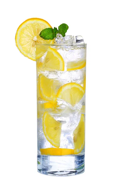 Glass Of Cold lemon cocktail with ice isolated on white background — Stock Photo, Image