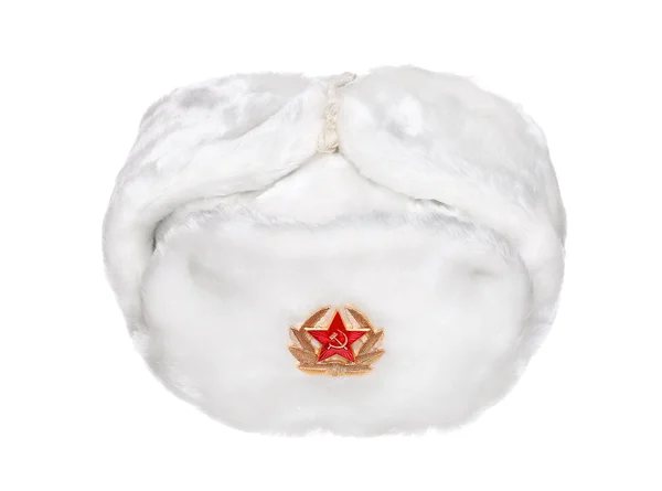 Chapeau militaire russe Ushanka isolé sur fond blanc Images De Stock Libres De Droits