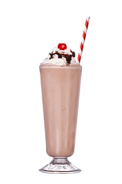 Milkshakes chokolade smag med kirsebær på toppen og flødeskum - Stock-foto