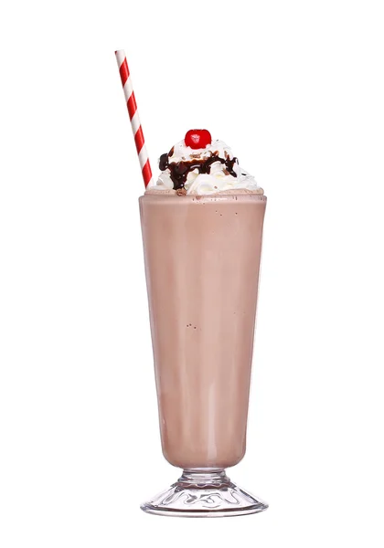 Milkshakes chokolade smag med kirsebær på toppen og flødeskum - Stock-foto