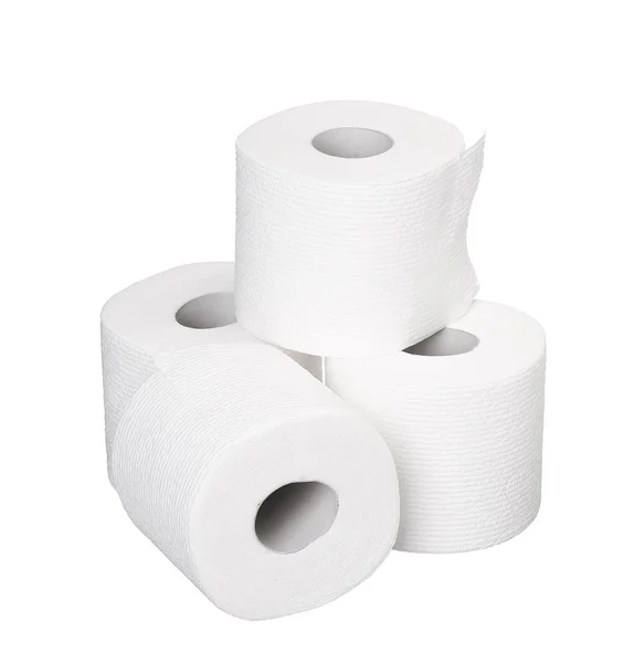 Rolos de papel higiénico isolados sobre fundo branco — Fotografia de Stock