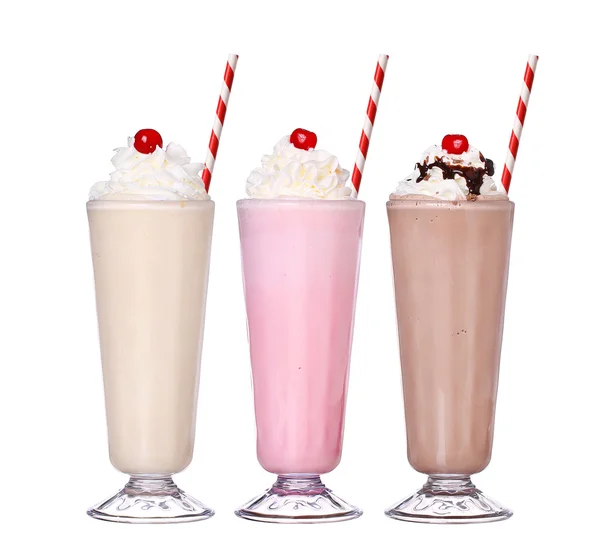 Milkshakes chocolat saveur crème glacée ensemble collection avec cerise Images De Stock Libres De Droits
