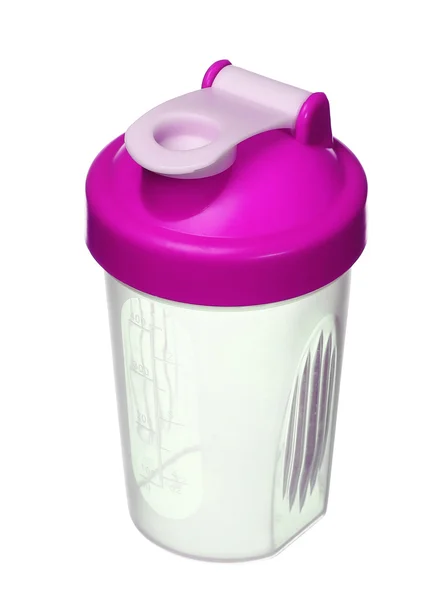 Roze shaker voor eiwit poeder voor meisje geïsoleerd op witte backgr — Stockfoto