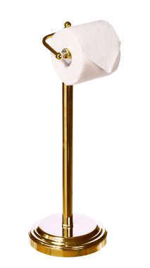 gold toilet paper holder standing isolated on white background clipart