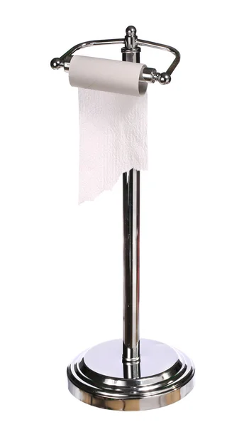 Suporte de papel higiênico de pé isolado sobre fundo branco — Fotografia de Stock