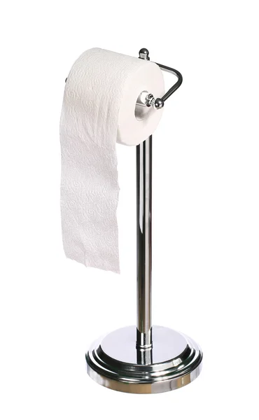 Suporte de papel higiênico de pé isolado sobre fundo branco — Fotografia de Stock