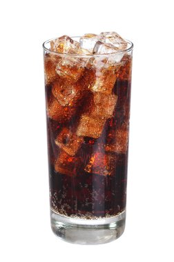 Coca cola içecek cam buz küpleri Isolated beyaz adam ile