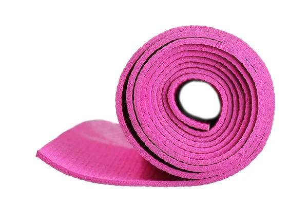 Roze Yoga Mat geïsoleerd op witte achtergrond — Stockfoto