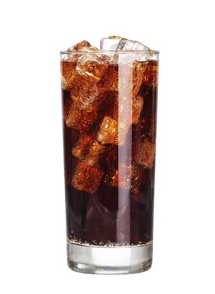 Coca cola pít sklenici s kostkami ledu izolované na bílém poza — Stock fotografie