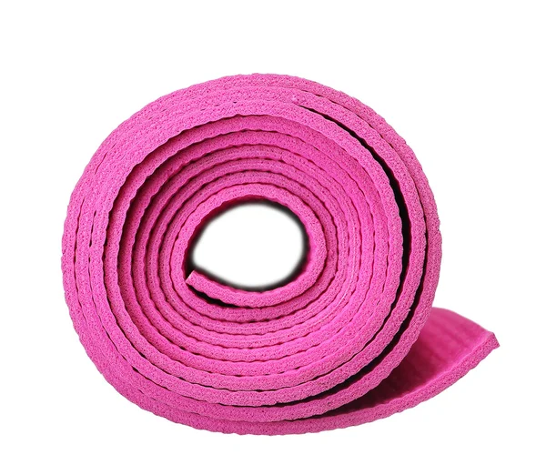 Tapis de yoga rose isolé sur fond blanc Photo De Stock