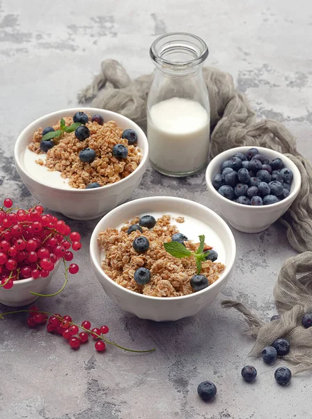 Müsli Mit Beeren Und Griechischem Joghurt — Stockfoto