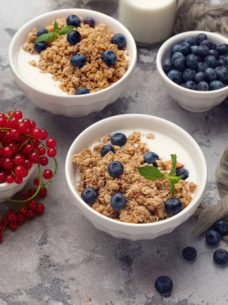 Müsli Mit Beeren Und Griechischem Joghurt — Stockfoto