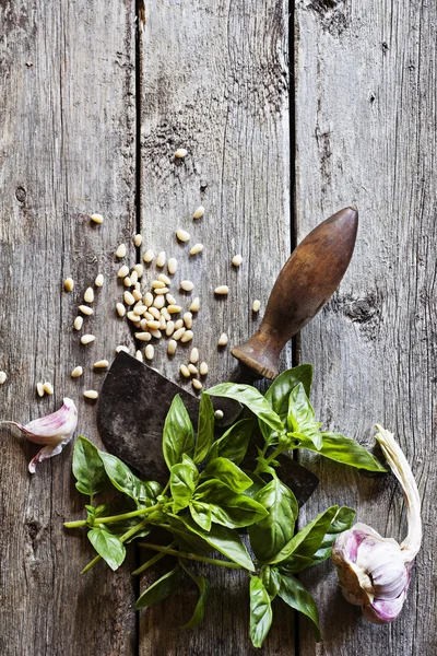 Basil on wooden background Stock Picture