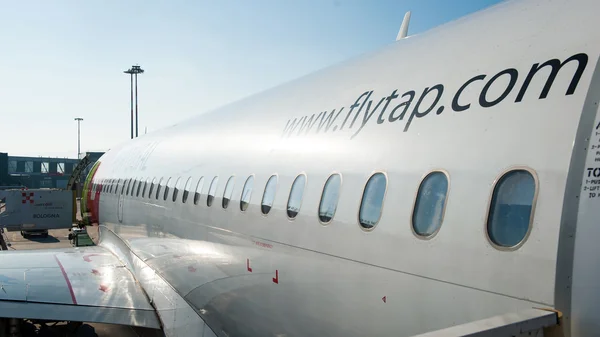 Boarding on TAP airplane in Bologna airport — Stock Photo, Image