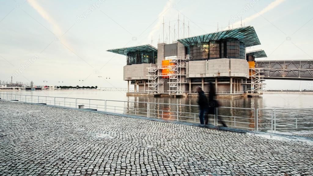 People walking in front of Lisbon Oceanarium