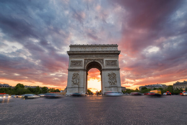 Arc de Triomphe and traffic along the Champs-Elysees
