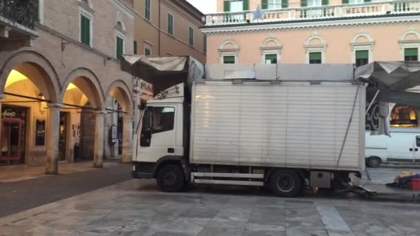 Square near ancient building with tower clock — Stock Video