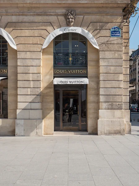 View of French luxury fashion house Louis Vuitton. Flagship store opened in  heart of Place Vendome 