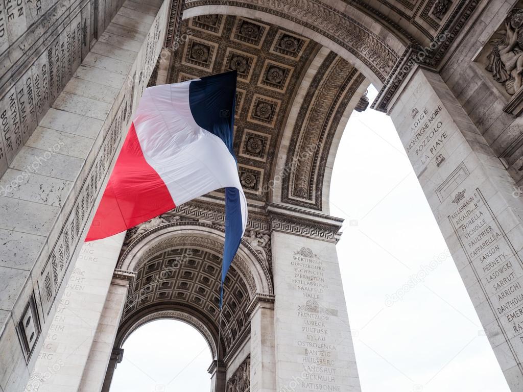 Arch of Triumph in Paris with flag