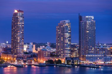 Long Island skyline at night in New York clipart