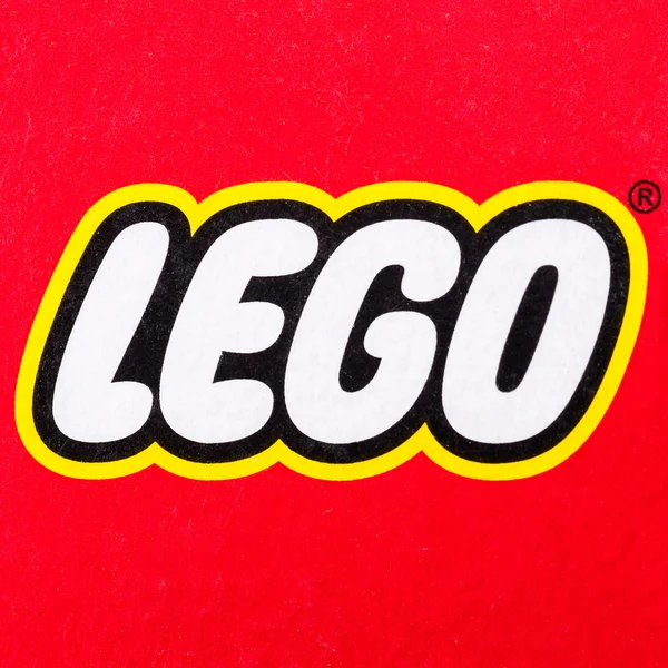 Lego logo printed on Lego box — Zdjęcie stockowe