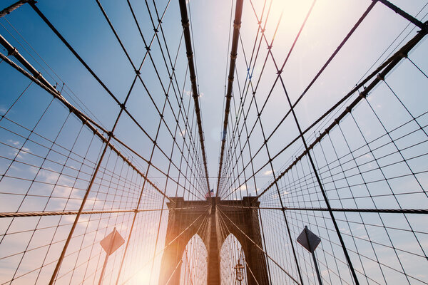 Brooklyn Bridge, New York City. Flare filtered image.