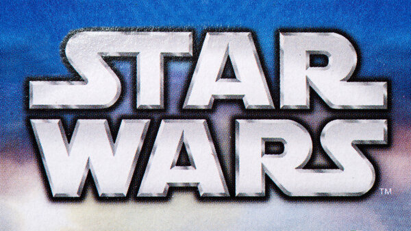 Star Wars logo printed on Lego box Stock Image