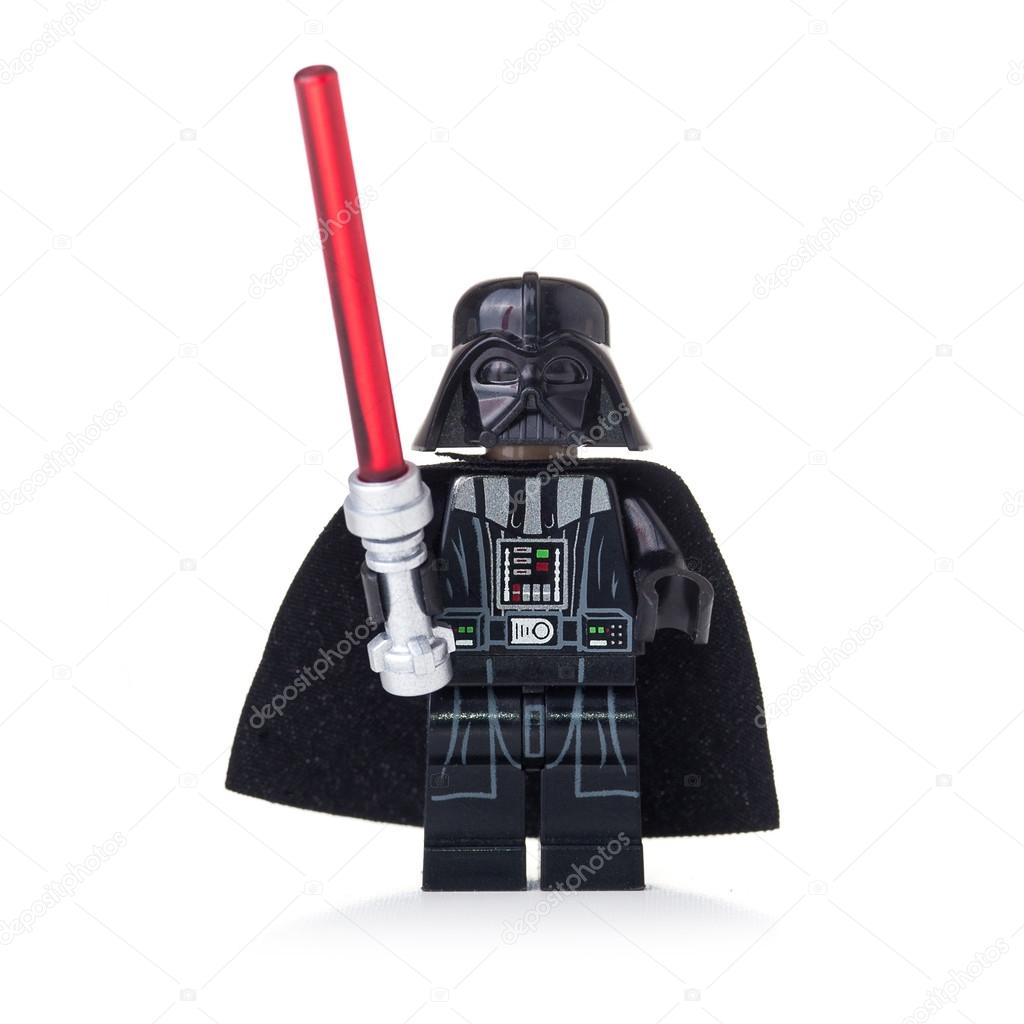 BOLOGNA, ITALY, APRIL 18, 2015. Star Wars Lego Darth Vader from movie series. Lego is a line of construction toys popular with kids and collectors worldwide.