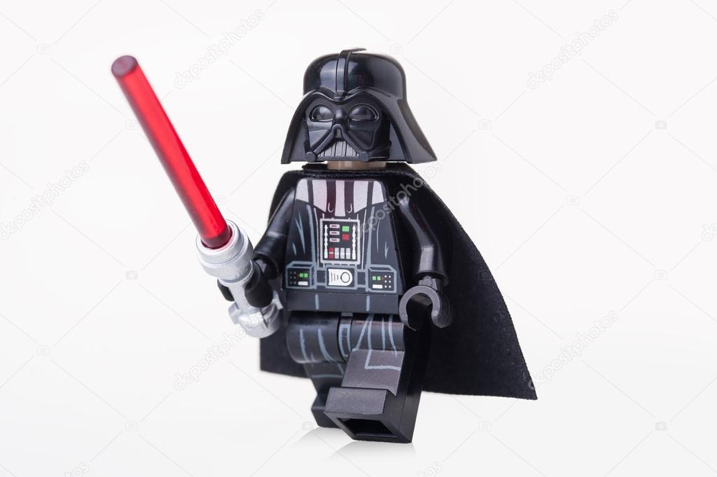 BOLOGNA, ITALY, APRIL 18, 2015. Darth Vader from Star Wars Lego movie series. Lego is a popular line of construction toys popular with kids and collectors worldwide.
