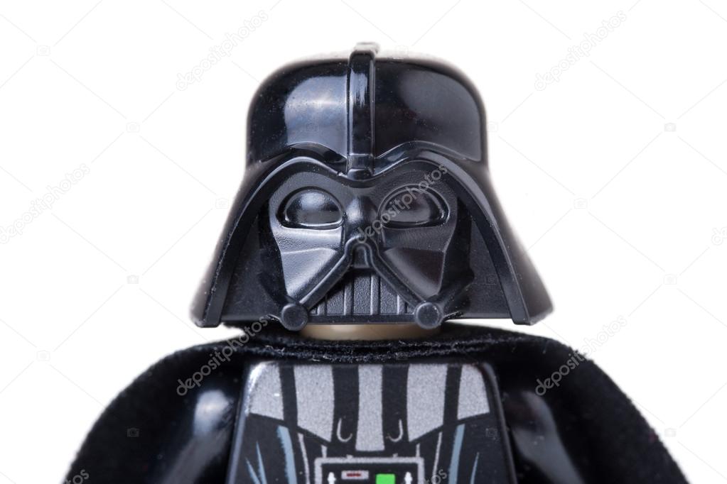 BOLOGNA, ITALY, APRIL 18, 2015. Darth Vader close up from Star Wars Lego movie series. Lego is a popular line of construction toys popular with kids and collectors worldwide.
