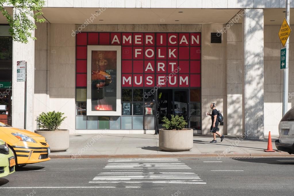 NEW YORK CITY, MAY 2015. Entrance of American Folk Art Museum. It is an art museum devoted to the aesthetic appreciation of folk art and creative expressions of contemporary self-taught artists.