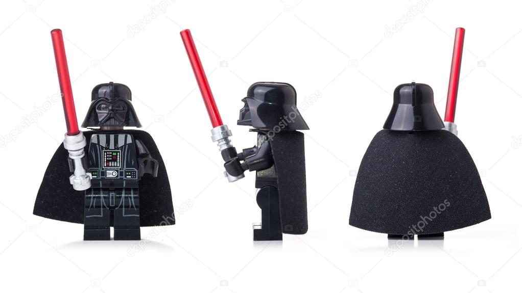 BOLOGNA, ITALY, APRIL 18, 2015. Star Wars Lego Darth Vader from movie series. Lego is a line of construction toys popular with kids and collectors worldwide.