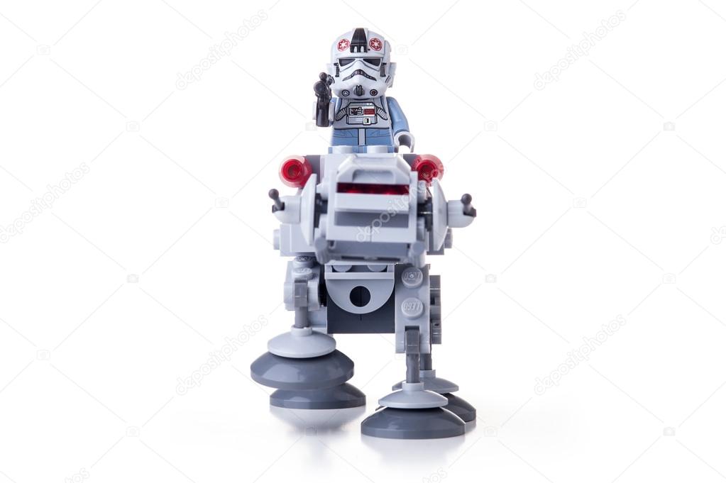 BOLOGNA, ITALY, JUNE 2, 2015. Studio shot of a Star Wars Lego AT-AT from movie series. Lego is a popular line of construction toys popular with kids and collectors worldwide.