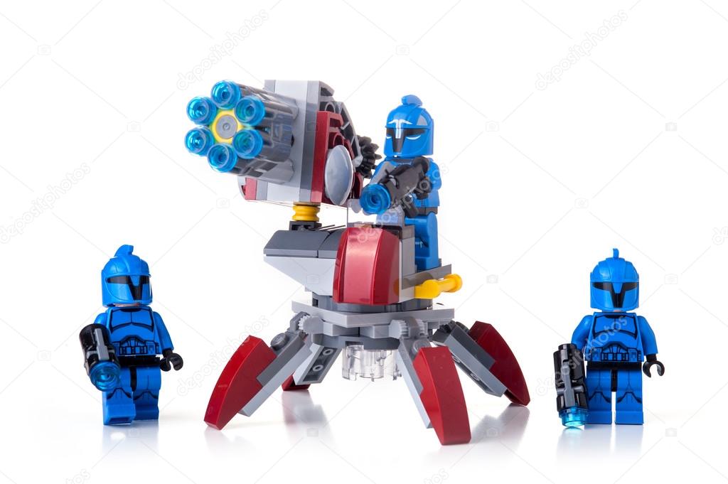 BOLOGNA, ITALY, JUNE 2, 2015. Studio shot of a Star Wars Lego Special Forces Clone Trooper minifigures from movie series. Lego is a popular line of construction toys popular worldwide.