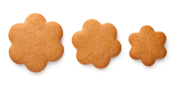 Mézeskalács Cookie Formájában Virágok Három Különböző Méretben Elszigetelt Fehér Háttér — Stock Fotó