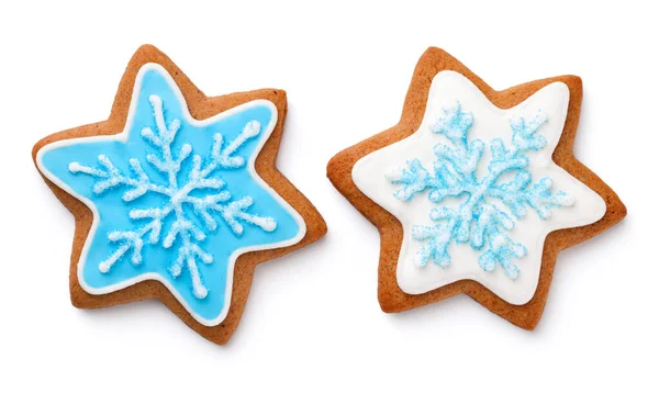 Galletas Jengibre Forma Estrella Para Navidad Aisladas Sobre Fondo Blanco — Foto de Stock