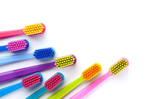Group New Colorful Toothbrushes Isolated White Background View — Stock Photo, Image