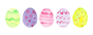 Beyaz arka planda izole edilmiş suluboya paskalya yumurtaları. Vektör 10