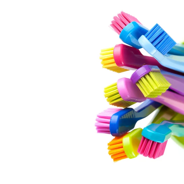 Toothbrushes Group Isolated White Background Copy Space Top View — Stock Photo, Image