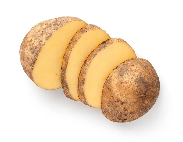 Dirty Sliced Potato Isolated White Background Organic Bio Raw Vegetable — Stock Photo, Image
