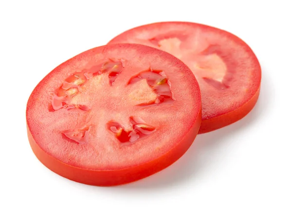 Deux Tranches Tomate Isolées Sur Fond Blanc — Photo