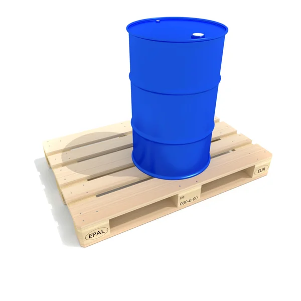Mavi namlu ve euro palet 3d Oluşturucu illüstrasyon