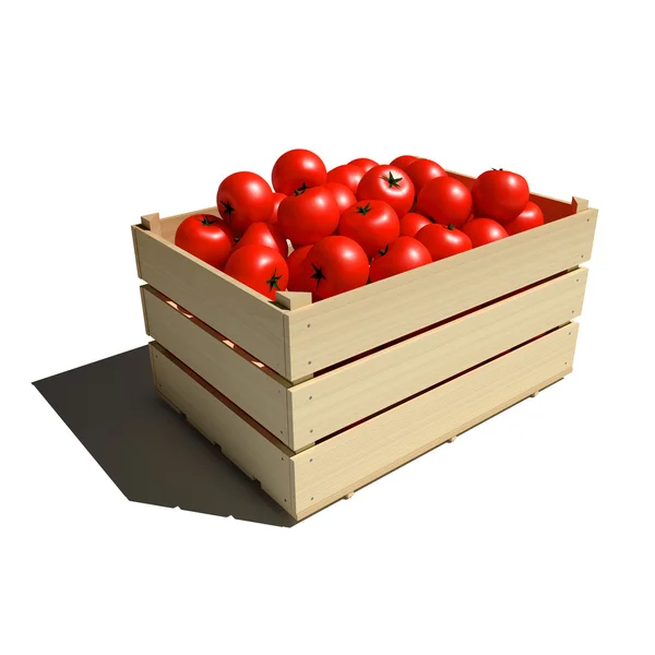 Ahşap kutusunda olgun kırmızı domates
