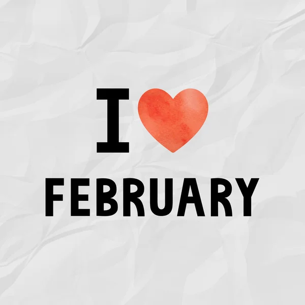 Love February with red watercolor heart — Stock Photo, Image